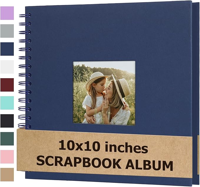 Scrapbook Album 10x10 Inches Photo Album Hardcover Kraft with Window Scrap Book Blank Memory Book for Baby Wedding Guest Book Couples Graduation Travel DIY Anniversary, 40 Pages Blue