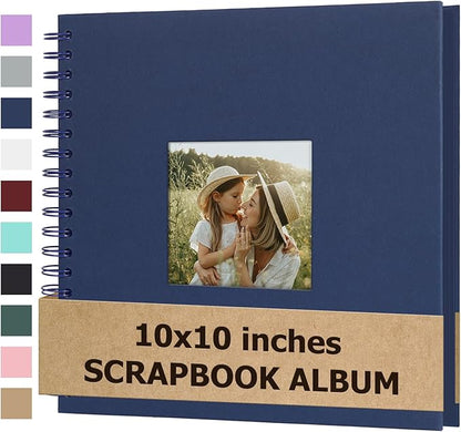 Scrapbook Album 10x10 Inches Photo Album Hardcover Kraft with Window Scrap Book Blank Memory Book for Baby Wedding Guest Book Couples Graduation Travel DIY Anniversary, 40 Pages Blue