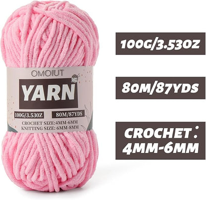 Fluffy Chenille Yarn for Crocheting - Baby Yarn for Crocheting Soft Blanket - 3 Pack of 100g/(87.4yds) Crochet Amigurumi Chunky Yarns - Super Bulky 5 Velvet Yarns (3 Dark Pink)