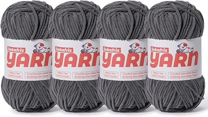 4 Pack Plush Chunky Chenille Yarn for Crocheting, Soft Fluffy Velvet Yarn for Crocheting Amigurumi, Fuzzy Baby Blanket Knitting 400g/524yds Bulky(4 Dark Gray)