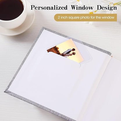 Mublalbum Small 4x6 Photo Album Linen Cover with Memo Areas Photobook Pictures Book Holds Vertical Pockets for Wedding Family Baby and Vacation (Gray)