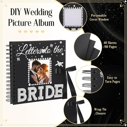 Fullhawl Letters To The Bride Scrapbook 8x8 Inch Bride Memory Book DIY Wedding Photo Album with Stickers and Markers for Wedding Engagement Bridal Shower Gifts Party Supplies, 40 Sheets (Bridal,Black)