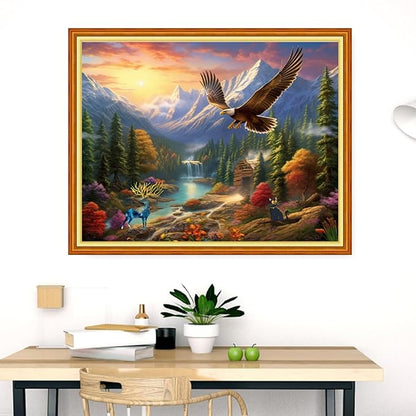 Dimensean Stamped Cross Stitch Kits Full Range of Embroidery Patterns Starter Kits for Beginners Adult DIY Cross Stitches Needlepoint Kits 11CT-Eagle elk 16x20 inch