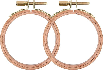 2 Pack 2.75'' Embroidery Hoop, Guofa 7CM Round Beech Wood Cross Stitch Hoops, Hanging Embroidery Frame Hoop for Decoration