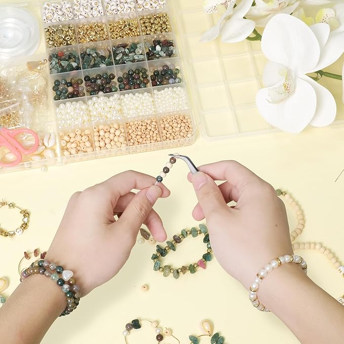TOIPINIO Bracelet Making Kit Jewelry Making Supplies Kit Natural Stone Beads for Irregular Natural Stone with for DIY Craft -1736 PCS Friendship Bracelet/Necklace/Earrings for Adults (Indian Jasper)