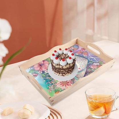 JISHSHAY Diamond Art Serving Tray Diamond Painting Food Tray Gem Art Serving Platter Gem Painting Mosaic Kits for Adults DIY Kits for Adults, with Wood Handle 20×30cm/7.87×11.81in, Envelope Flower
