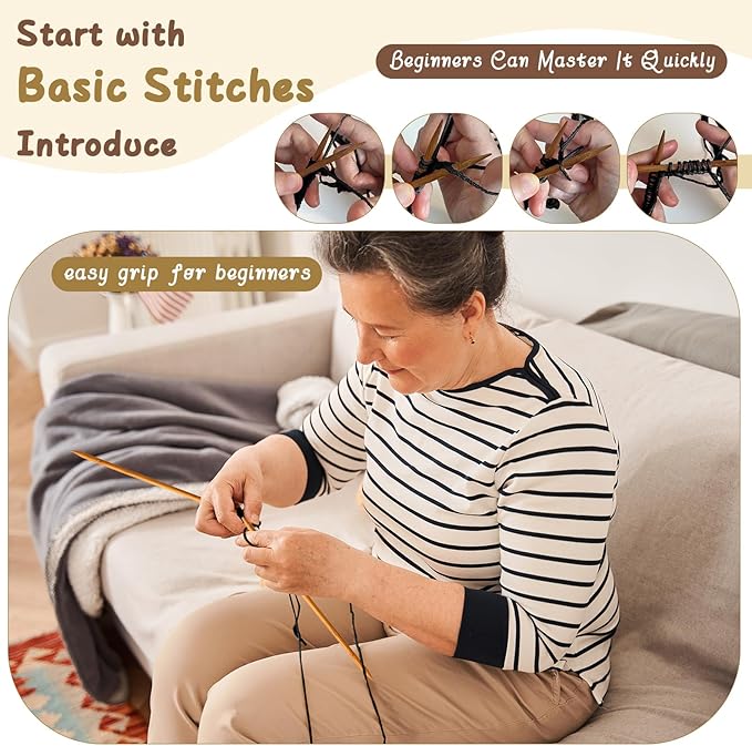 GliCraft Knitting Kit for Beginners Learn to Knit Kit for Adults Gloves Starter Bundle with Step-by-Step Instructions Includes Wool Yarn, Needles & Accessories(Black)