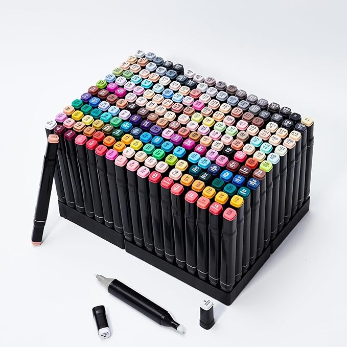 Hopesky 204 Colors Alcohol Markers - Dual Tip Permanent Art Markers Set for Coloring Drawing Painting, Fine and Chisel Tip Alcohol Based Pens with Carrying Case for Adult Artists