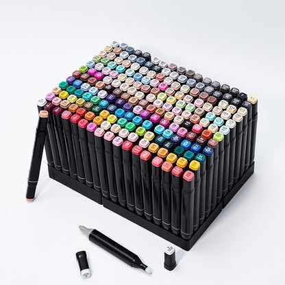 Hopesky 204 Colors Alcohol Markers - Dual Tip Permanent Art Markers Set for Coloring Drawing Painting, Fine and Chisel Tip Alcohol Based Pens with Carrying Case for Adult Artists