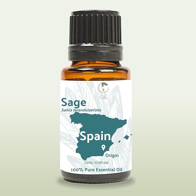 Nature Packaged Sage Essential Oil - Direct from Essential Oils SL Spain - Steam Distilled - Aceite Esencial de Salvia for Aromatherapy, Massage, Diffuser, DIY Candle and Soap Making - 15ml