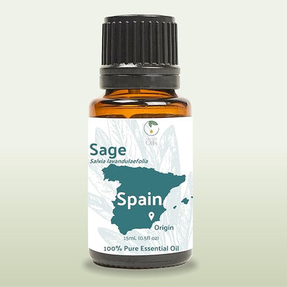 Nature Packaged Sage Essential Oil - Direct from Essential Oils SL Spain - Steam Distilled - Aceite Esencial de Salvia for Aromatherapy, Massage, Diffuser, DIY Candle and Soap Making - 15ml