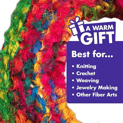 DARN GOOD YARN Recycled Sari Silk Ribbon Yarn Tibet Jewels Dyeable 100 Grams, 50 Yards, 1 Skein Handmade one of a Kind