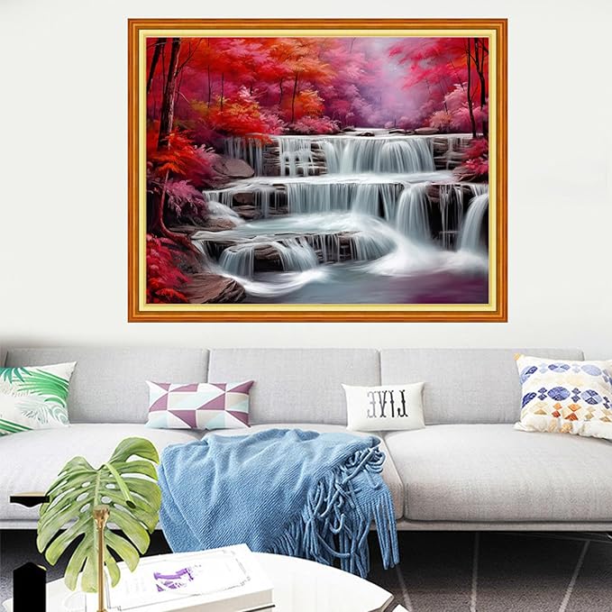 Dooxvey Cross Stitch Kits for Adults Stamped Full Range of Embroidery Starter Kits for Beginners 11CT Printed Cross Stitch Patterns Needlepoint Kits Stamped Crossstitching-Waterfall 16x20 inch