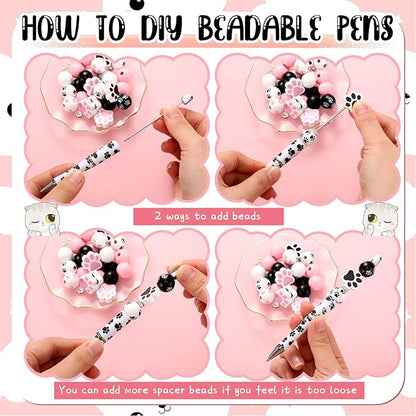 Geyee 12 Set Plastic Beadable Pens Assorted Bead Pens Crystal Wood Round Spacer Set Black Ink DIY Ballpoint for Women Men Gift Office Supplies(Dog Paw)