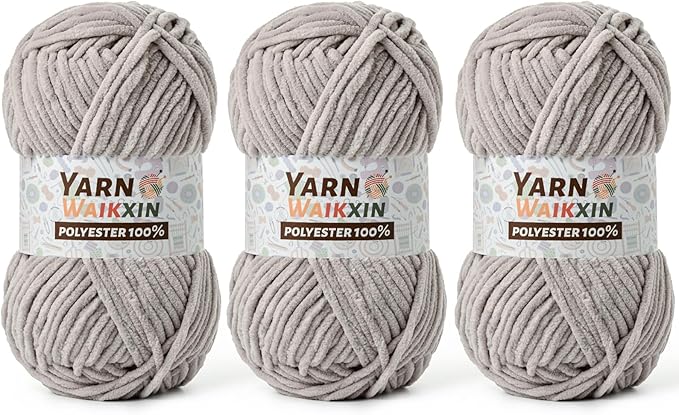 Soft Chenille Yarn for Crocheting, Fluffy Chunky Crochet Yarn for Baby Blanket, (5.29oz/196.8yds) Fuzzy Velvet Yarn for Amigurumi&DIY Puzzle、Crafts、Scarf(3 Light Gray)