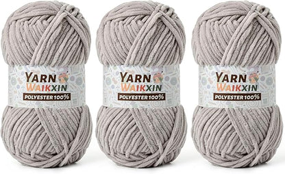 Soft Chenille Yarn for Crocheting, Fluffy Chunky Crochet Yarn for Baby Blanket, (5.29oz/196.8yds) Fuzzy Velvet Yarn for Amigurumi&DIY Puzzle、Crafts、Scarf(3 Light Gray)