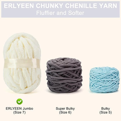 ERLYEEN Chenille Chunky Yarn Super Bulky Soft Thick Fluffy Jumbo Giant Washable Polyester Big Yarn DIY for Arm Knit Blanket Cushion Bed Sofa Home Decor,Milk White,0.55LB