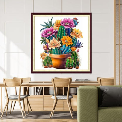 DMCCRAFT Stamped Cross Stitch Kits for Adults 11CT Printed Cross-Stitch Patterns Embroidery Kits Easy Cross Stitching Needlepoint Kits&Succulent Plants and Flowers 18x18 inch