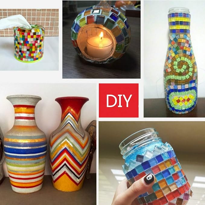 Mixed Color Mosaic Glass Tiles Shine Crystal Glass Pieces Bulk Square Glitter Crystal Mosaic Tiles for Home Decoration or DIY Crafts 200g,1x1 cm (Colorful)
