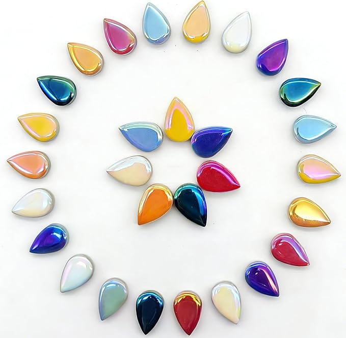EDFLIFE Mosaic Tiles for Crafts, 7oz Iridescent Drop Mosaic Tiles for Art Crafts, Mosaic Making Kit for Projects, Ceramic Tiles for Adult DIY Hobbies Children Handmade Home Decoration