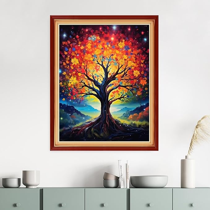 Dimensean Stamped Cross Stitch Kits Full Range of Embroidery Patterns Starter Kits for Beginners Adult DIY Cross Stitches Needlepoint Kits 11CT-Colorful Life Tree 16x20 inch