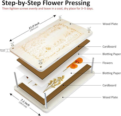 MeRGBWLife Large Flower Press Kit for Adults – 10.8"x6.9" Wooden 6-Layer Flower Press for Pressed Flowers, Herbs & Leaves, DIY Flower Preservation for Bookmarks, Weddings, and Craft Projects