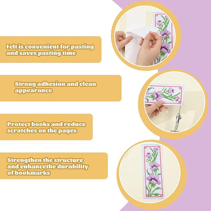 ORIGACH 6 Set Flowers Cross Stitch Bookmark Kit for Beginner with Backing Felt Floss Instructions DIY Stamped Embroidery Bookmark Kit for Adults, Book Lovers