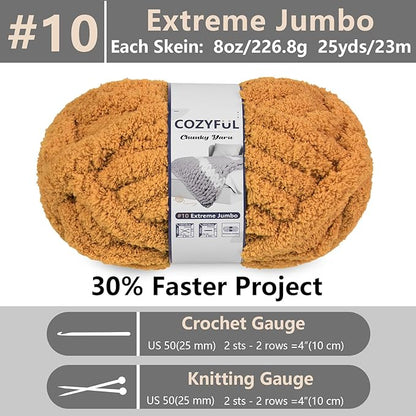 Chunky Yarn for Hand Knitting - #10 Chunky Chenille Yarn, Jumbo Big Thick Chunky Yarns for Crocheting, Super Bulky Chunky Knit Blanket Yarns, 8 Skein (25 yds 8 oz Each Skein), Mustard Yellow