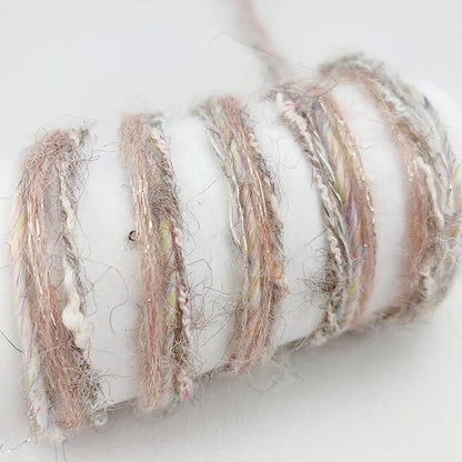Artisanal Yarn Collection Multifiber Multicolored Fancy Yarn with Subtle Shimmering Threads for Knitting Crocheting Crafts DIY, Set of 3 Rolls (Gray Pink)