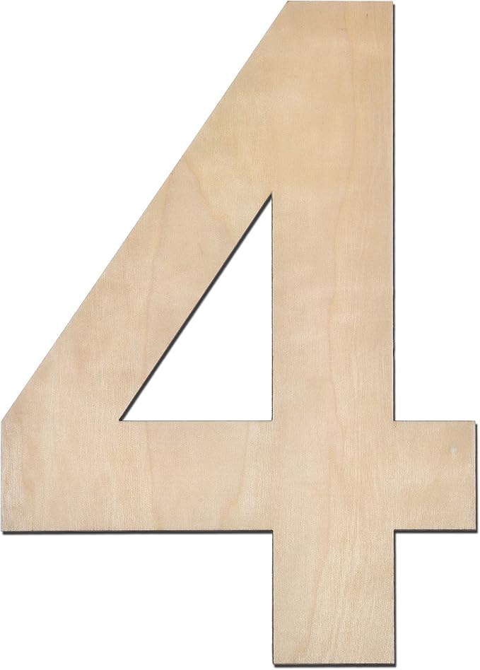 12 Inch Wooden Number 4, 1/4 Inch Thick Large Unfinished Wood Number for Home Wall Decor, DIY Crafts