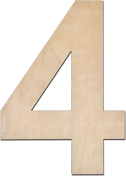 12 Inch Wooden Number 4, 1/4 Inch Thick Large Unfinished Wood Number for Home Wall Decor, DIY Crafts
