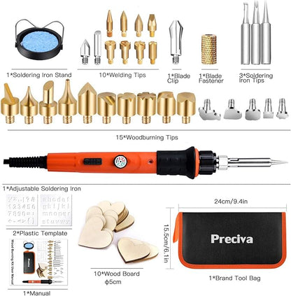 Preciva 31Pcs Wood Burning Kit, Professional Wood Burning Tool, 482°F~1382°F Adjustable Temperature Woodburning Pyrography Pen DIY Creative Tools for Embossing/Carving/Soldering