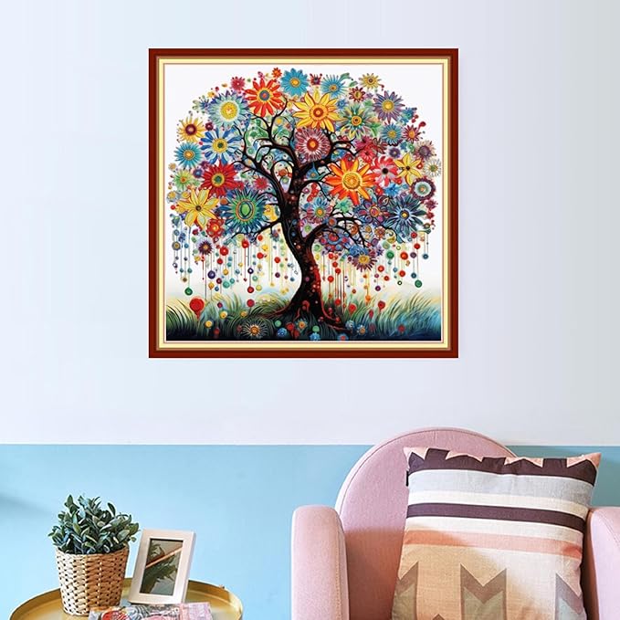 Redxing Stamped Cross Stitch Kits Embroidery kit for Beginners Adults Full Range of Embroidery Patterns Starter Kits DIY Printed Cross Stitch Kits Needlepoint Kits 11CT-Colorful Tree 18x18 inch