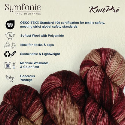 KnitPro Symfonie Hand Dyed Yarn | Extra Fine Merino Wool & Polyamide Blend for Knitting & Crocheting, Fingering Weight, Oeko-TEX Certified 400m, 100g Skein | Terra Variegated Cafe Rose