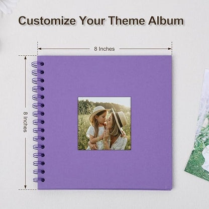 Scrapbook Album 8x8 Inches Photo Album Hardcover Kraft with Window Scrap Book Blank Memory Book for Baby Wedding Guest Book Couples Graduation Travel DIY Anniversary, 40 Pages Purple