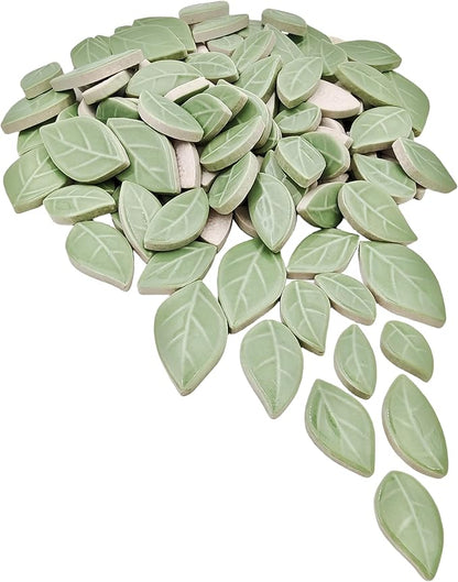 500g/1.1lb Leaf-Shaped Ceramic Mosaic Tiles,Ceramic Mosaic Pieces for Crafts,Mosaic Tiles for Home Decoration or DIY Crafts,Mosaic Making Supplies. (Light Green)