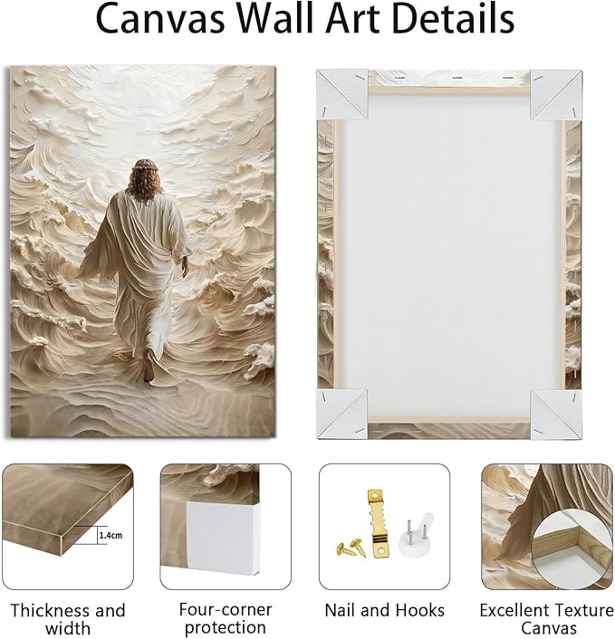 WENGTIAO Jesus Canvas Wall Art Prints Christian Spiritual Wall Painting Jesus Walking on Water Picture Poster Bible Religious Artwork for Bedroom Prayer Room Church Baptism Gifts 12x16 inch