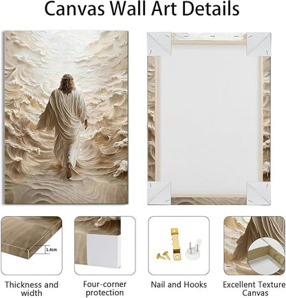 WENGTIAO Jesus Canvas Wall Art Prints Christian Spiritual Wall Painting Jesus Walking on Water Picture Poster Bible Religious Artwork for Bedroom Prayer Room Church Baptism Gifts 12x16 inch