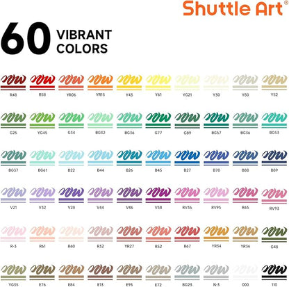 Shuttle Art Automatic Ink Control Acrylic Paint Markers, 60 Colors Brush Tip Acrylic Paint Pens for Rock Painting, Ceramic, Wood, Canvas, Glass, Stone, Fabric, Card Making, DIY & Art Supplies