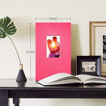 potricher Small Photo Album for 4x6 300 Photos Linen Cover Picture Book for Family Wedding Anniversary and Baby (Rose Red)