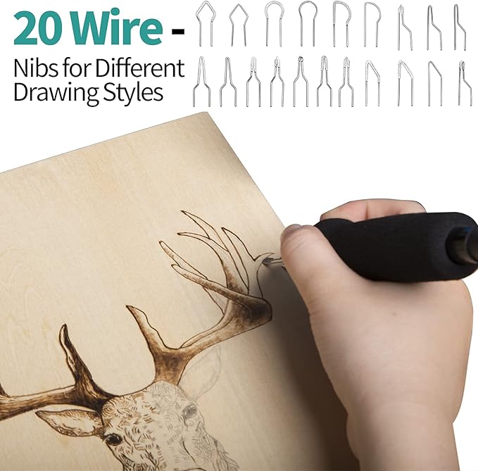 YIHUA 939-II Wood Burning Kit Station Pyrography pen 250~750℃/482~1382℉ Temperature Adjustable with 20 Wire Nibs, 1 stable pen holder, 2 stencils, 2 scrap wood, 1 S/S Tweezers, and 1 pliers (Green)