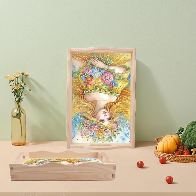 JZHYOAN Diomand Coffee Table Tray, A Large Serving Platter for Family, Decorative Tray for Living Room Restaurant, Diamond Painting Table Breakfast Home Decoration