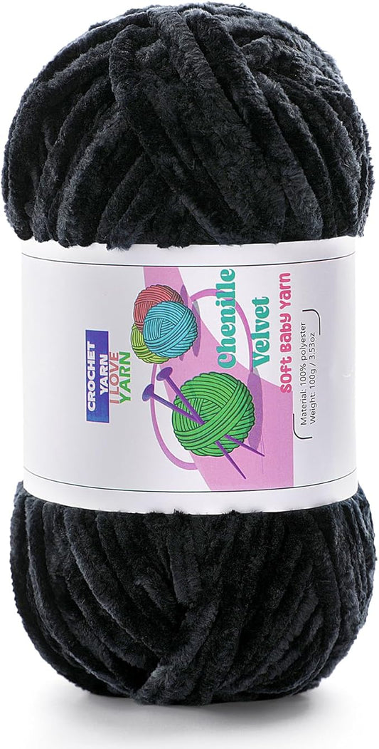 Plush Chenille Chunky Yarn, Velvet Fluffy Yarn for Hand Knitting, Baby Yarns for Crocheting Soft Making Blankets, Scarves, Dolls (3.5oz 87.5yds Each)