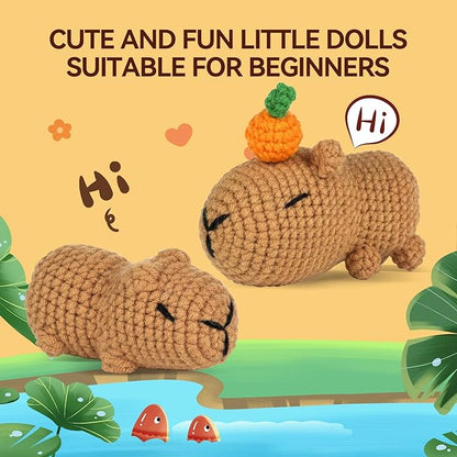 MOREJMTT Crochet kit for Beginners，Knitting kit，Equipped with Step-by-Step Video tutorials, Adult Junior Crochet kit,Crochet Animals kit(2pack Capybara)