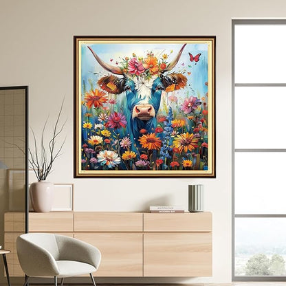DMCVIVR Stamped Cross Stitch Kits for Adults Beginners Embroidery Kits 11CT Needlepoint Kits Cross Stitch Patterns Embroidery Patterns-Flower Cow 18x18 inch