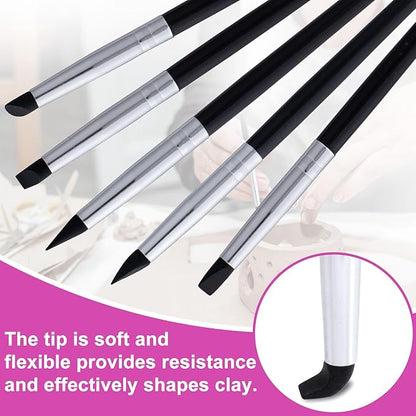 OIIKI 5pcs Silicone Paint Brush, Flexible Sculpting Shapers Brushes, Professional 5 Shape Tip Paint Pens DIY Tools for Painting Carving Pottery Clay Nail Art Handicraft- Black