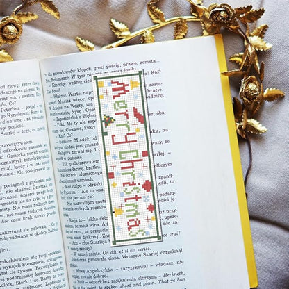 FREEBLOSS 6 Set Cross Stitch Bookmark Counted Cross Stitch Kit with 6 Different Christmas Patterns Embroidery Kit with Instruction DIY Bookmark Kit for Gift Adults 8''x2.4''