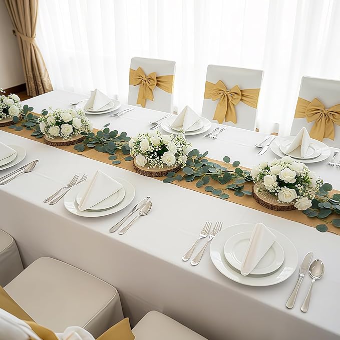 Tioncy 12 Pcs Round Wood Slices Natural Wood Slabs 8-9", 12 Pcs Artificial Eucalyptus Garland 6.6 ft for Christmas Ornaments Centerpiece Rustic Wedding Baby Shower Nature Themed Party Home Decor