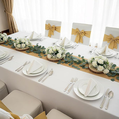 Tioncy 12 Pcs Round Wood Slices Natural Wood Slabs 8-9", 12 Pcs Artificial Eucalyptus Garland 6.6 ft for Christmas Ornaments Centerpiece Rustic Wedding Baby Shower Nature Themed Party Home Decor