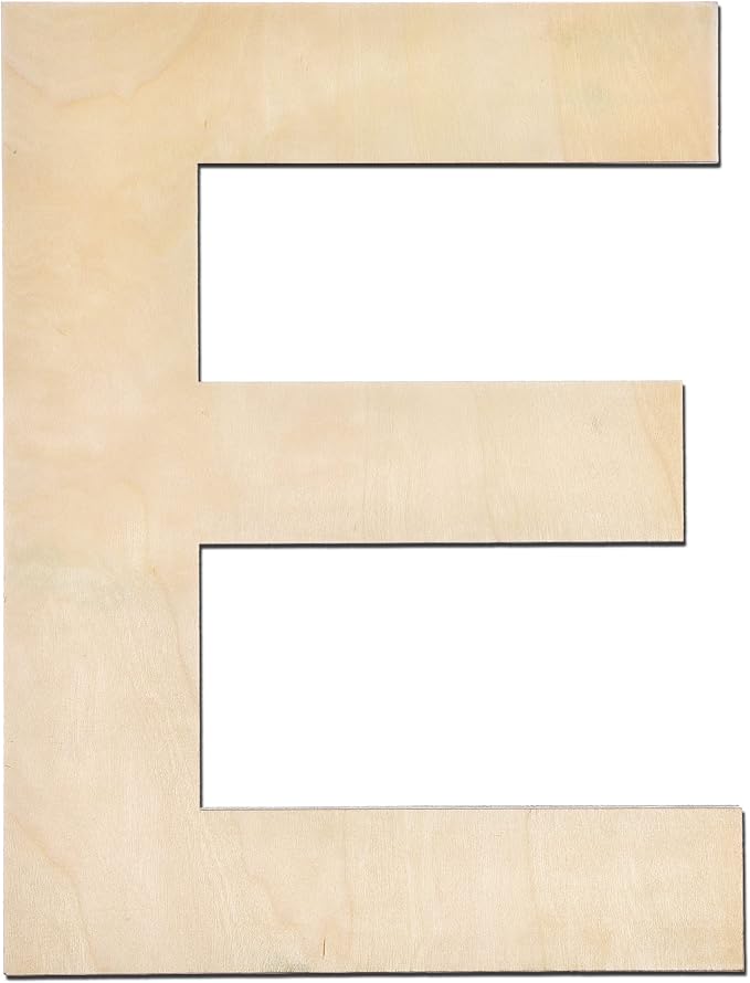 12 Inch Wooden Letter E, 1/4 Inch Thick Large Unfinished Wood Letter for Home Wall Decor, DIY Crafts